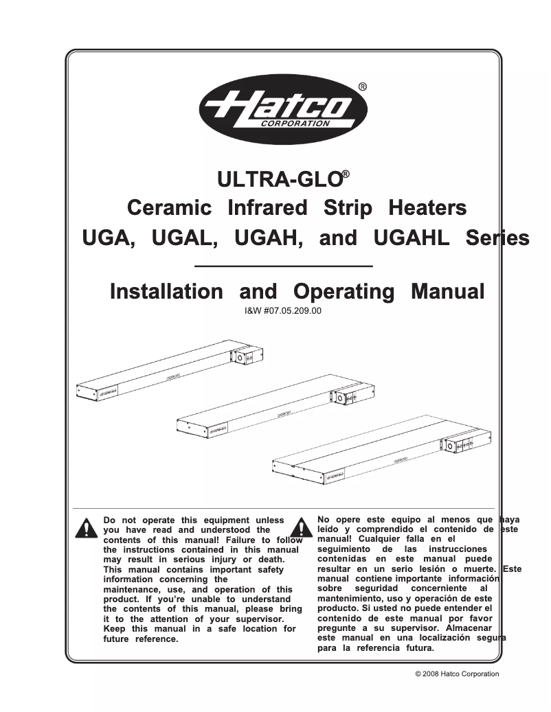 Page 1 de la notice Manuel utilisateur Hatco Ultra-Glo UGAL-66D