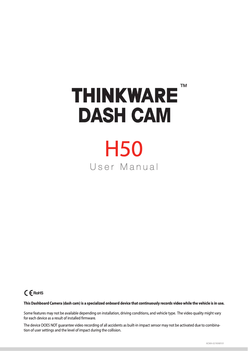 Page n°1 - Manuel utilisateur Thinkware Dash Cam H50