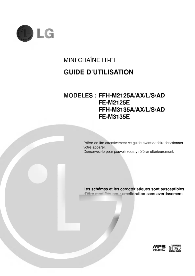 Page 1 de la notice Manuel utilisateur LG FFH-M2125A