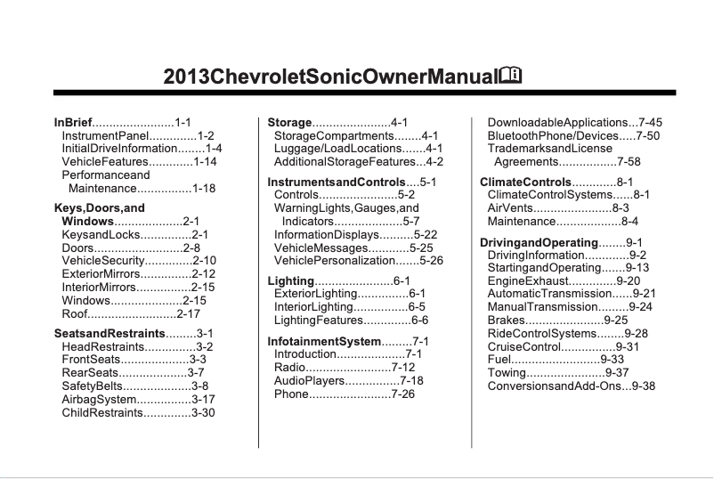 Image de la première page du manuel de l'appareil Sonic (2013)