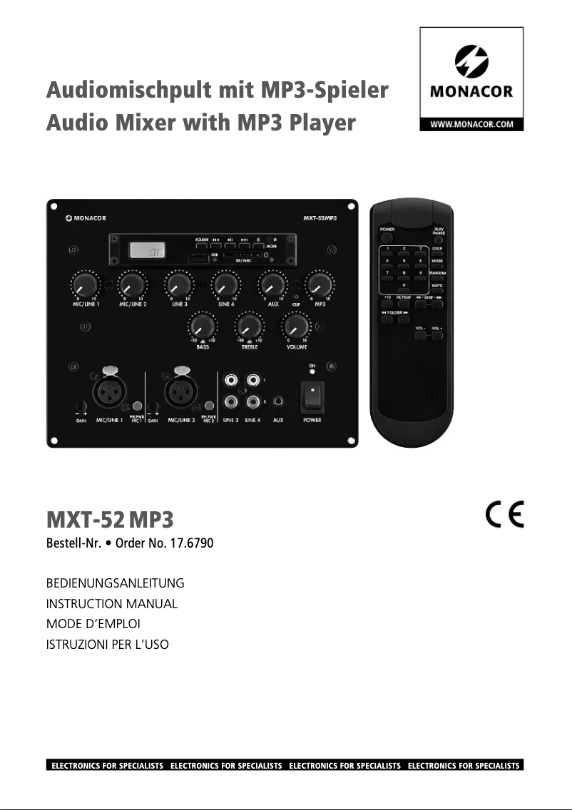 Page n°1 - Manuel utilisateur Monacor MXT-52 MP3