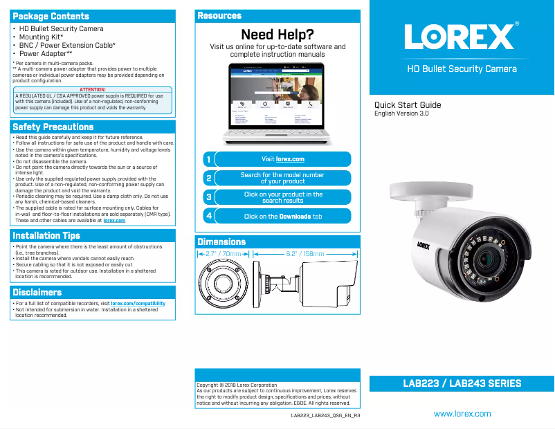 Page 1 de la notice Manuel utilisateur Lorex LAB223T
