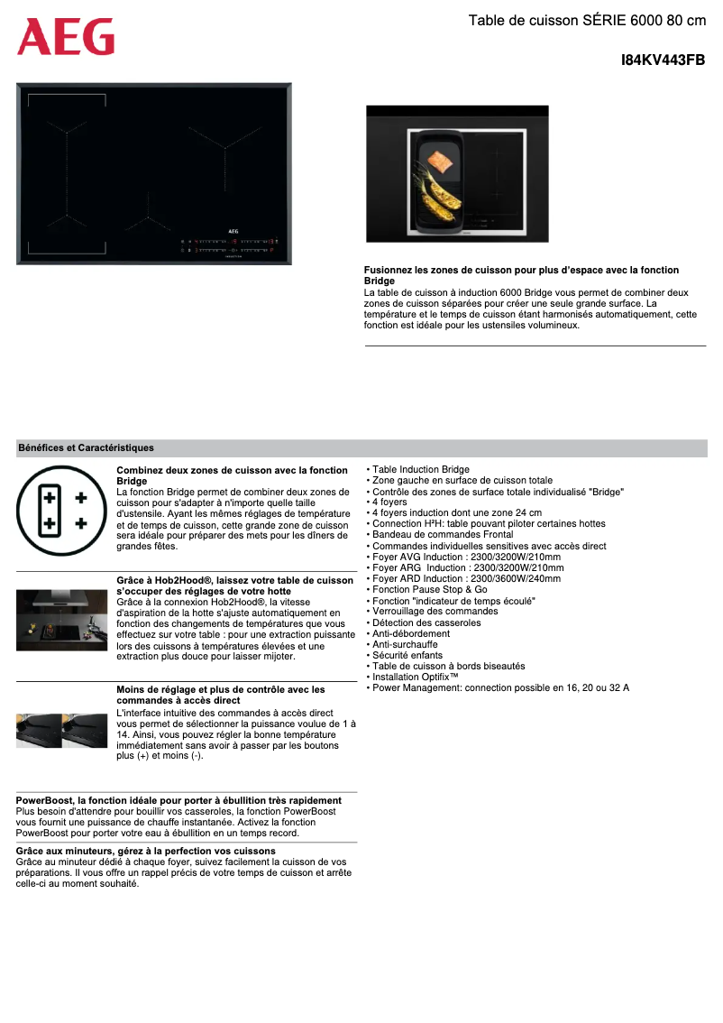 Page 1 de la notice Fiche technique AEG I84KV443FB