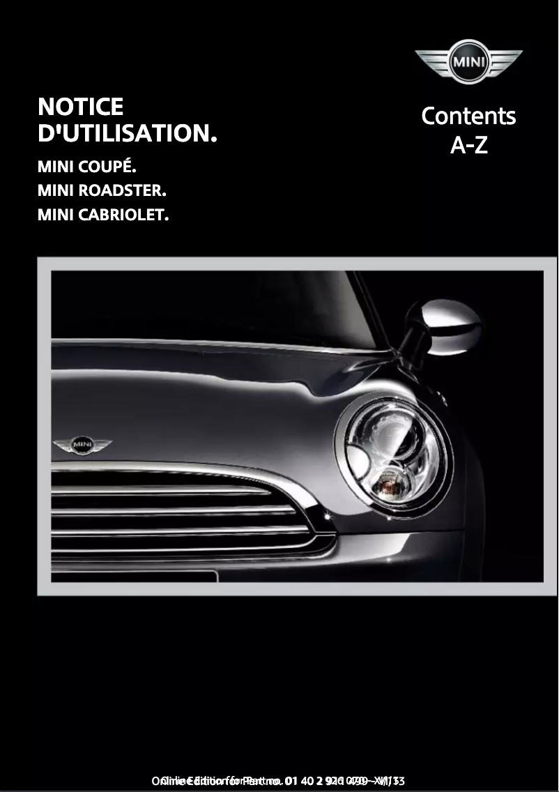 Page 1 de la notice Manuel utilisateur Mini Roadster (2013)