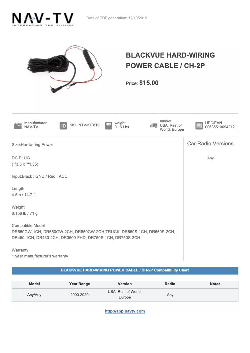 Page n°1 - Manuel utilisateur NAV-TV Blackvue NTV-KIT819