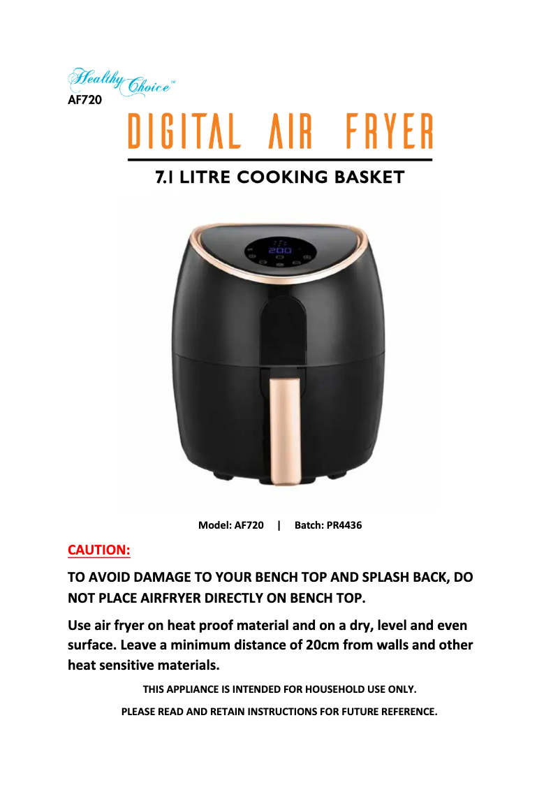 Page n°1 - Manuel utilisateur Healthy Choice AF720