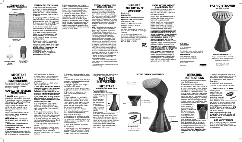 Page 1 de la notice Manuel utilisateur Conair GS51