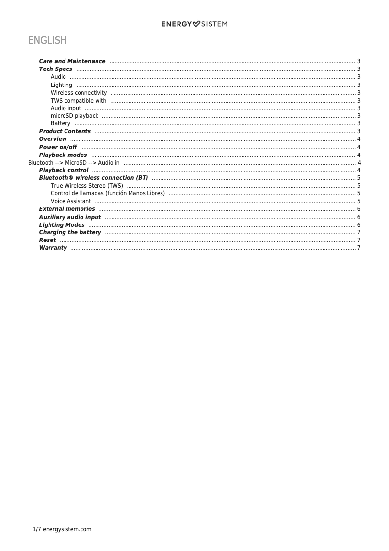 Page n°1 - Manuel utilisateur Energy Sistem Bloom