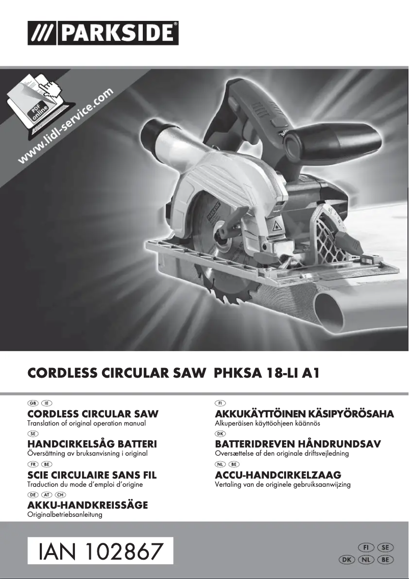 Page n°1 - Manuel utilisateur Parkside PHKSA 18-Li A1