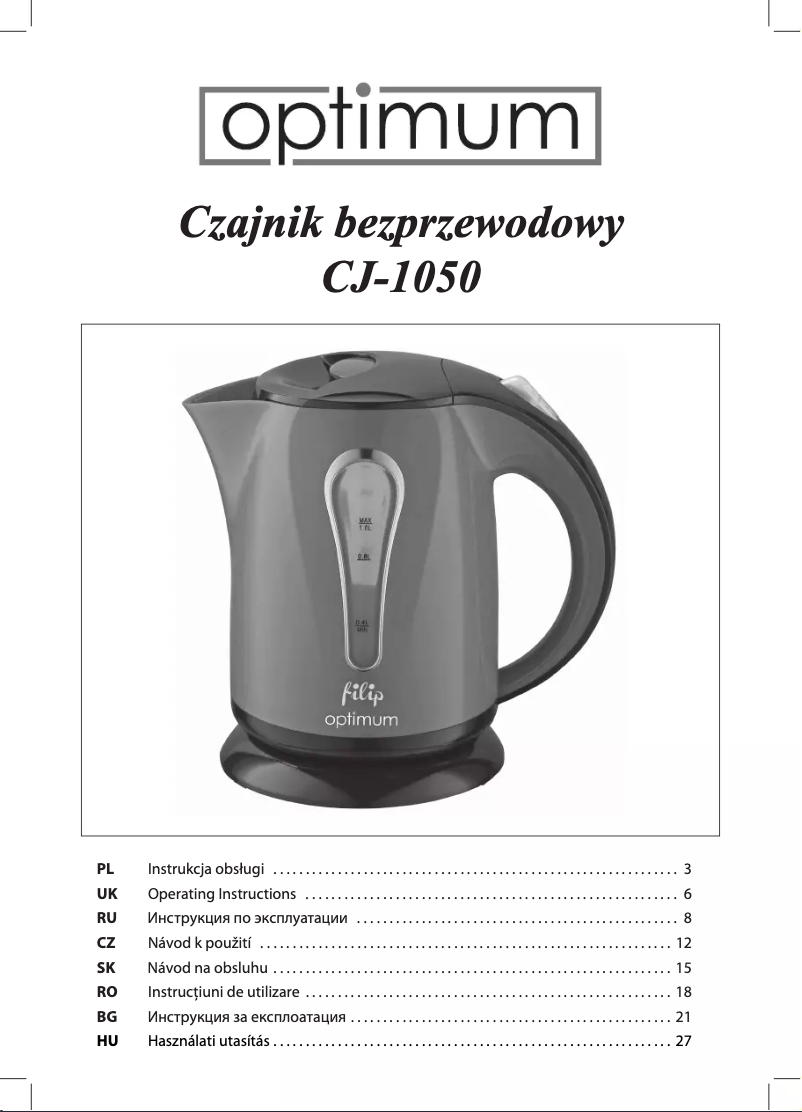 Page n°1 - Manuel utilisateur Optimum CJ-1050