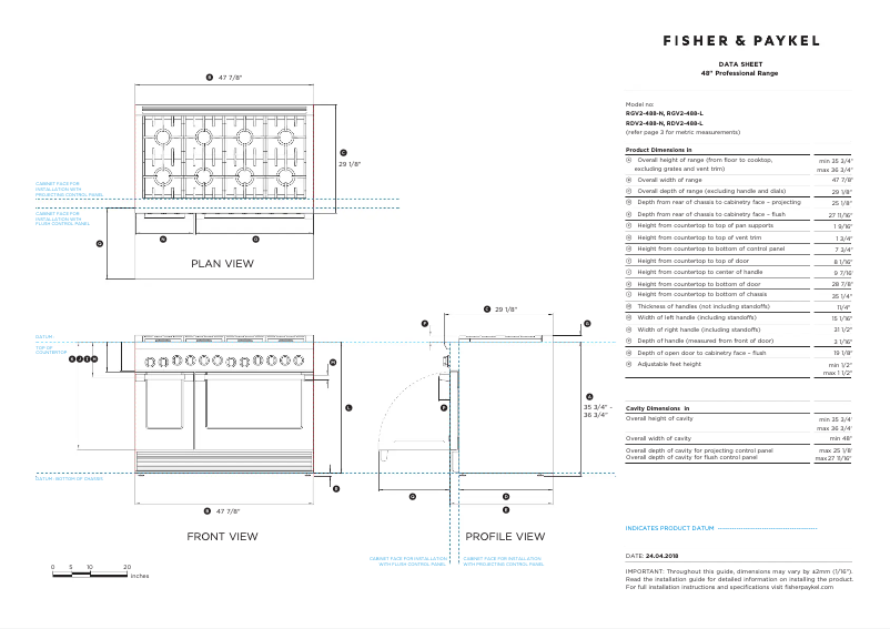 Page n°1 - Fiche technique Fisher & Paykel RGV2-488