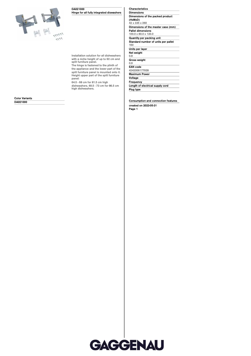 Page 1 de la notice Manuel utilisateur Gaggenau DA021000