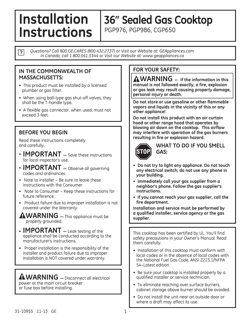 Imagen de la primera página del manual del dispositivo Profile PGP976DETBB