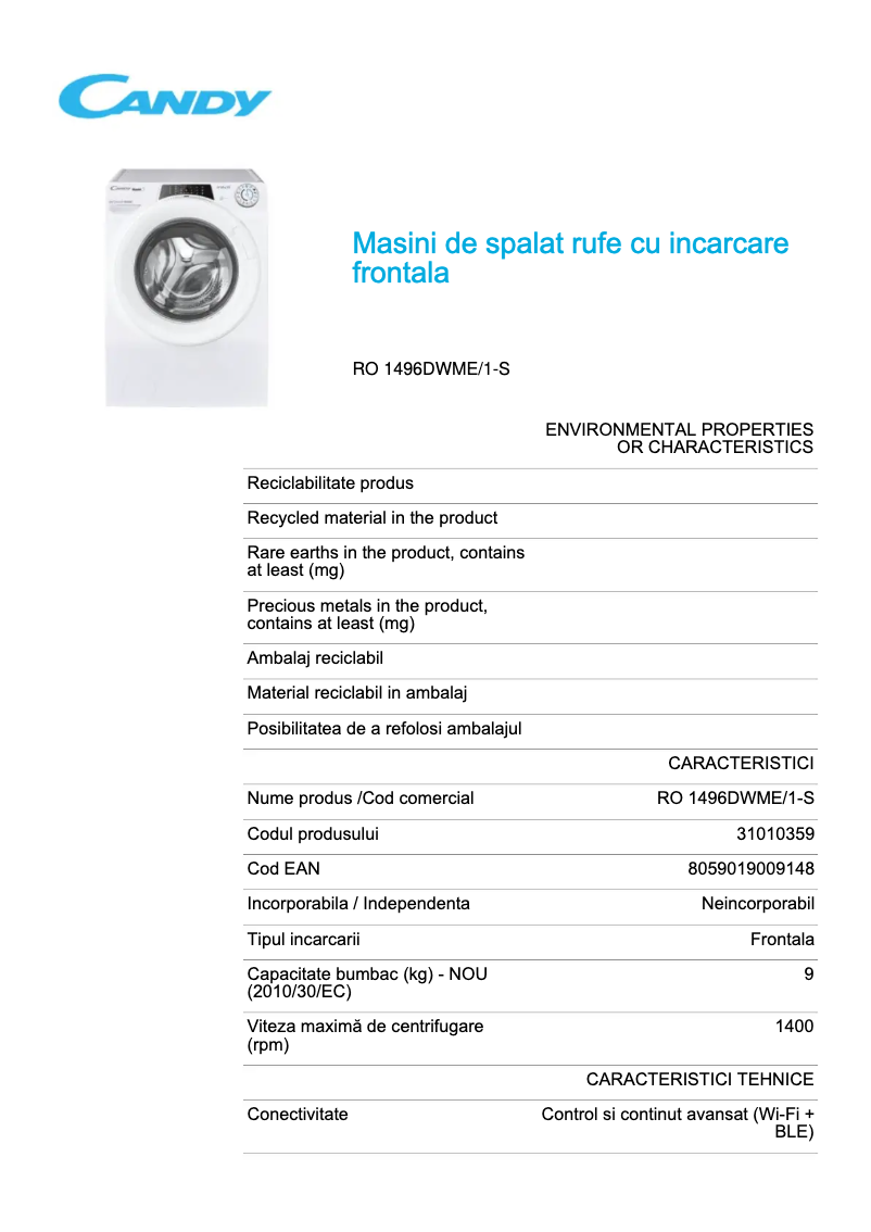 Image de la première page du manuel de l'appareil RO 1496DWME/1-S