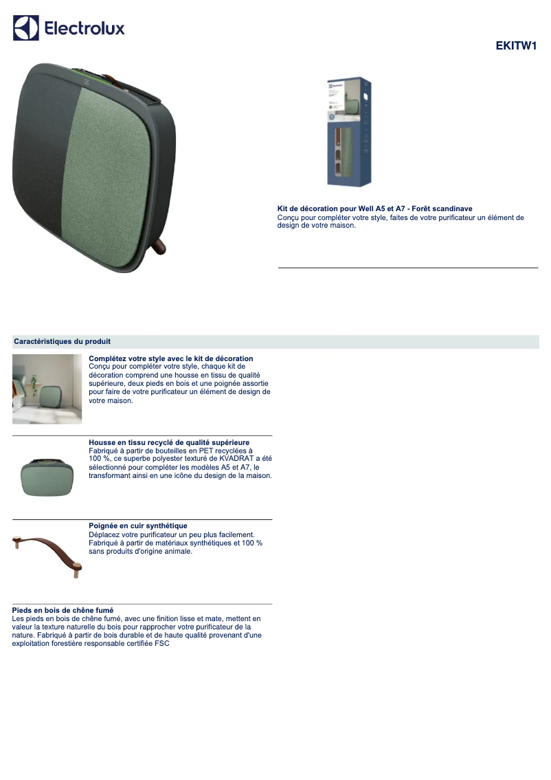 Page 1 de la notice Fiche technique Electrolux EKITW1