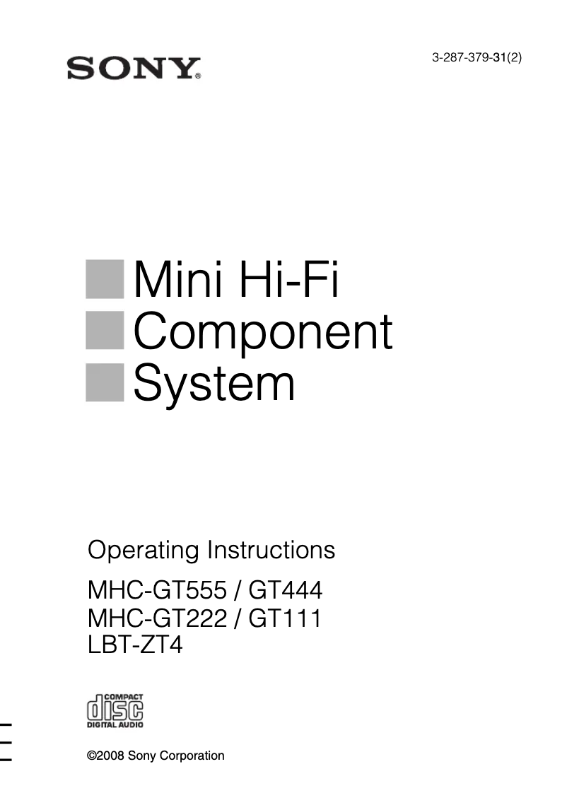 Page 1 de la notice Manuel utilisateur Sony MHC-GT111