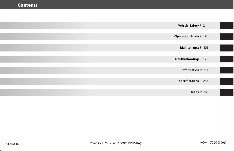 Page 1 de la notice Manuel utilisateur Honda Goldwing (2020)