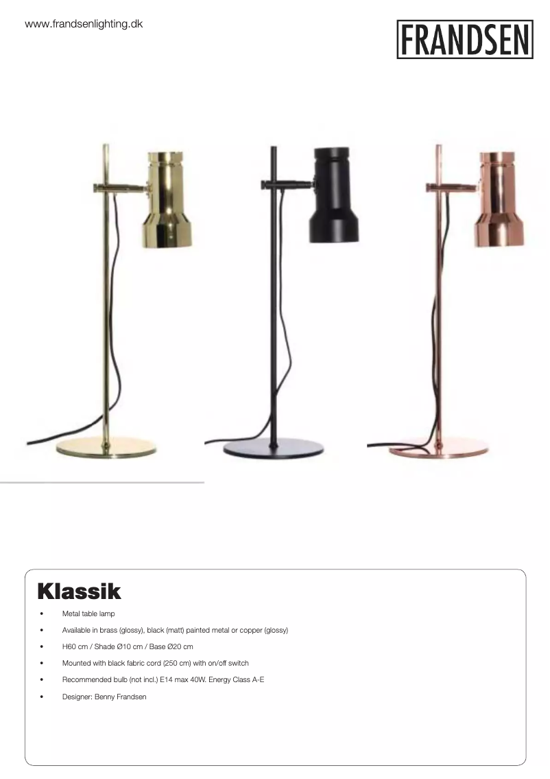 Page 1 de la notice Manuel utilisateur Frandsen Klassik