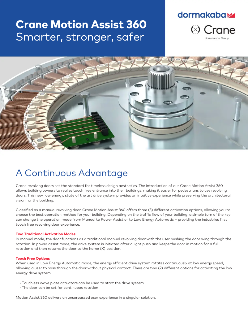 Page 1 de la notice Manuel utilisateur Dormakaba Crane Motion Assist 360