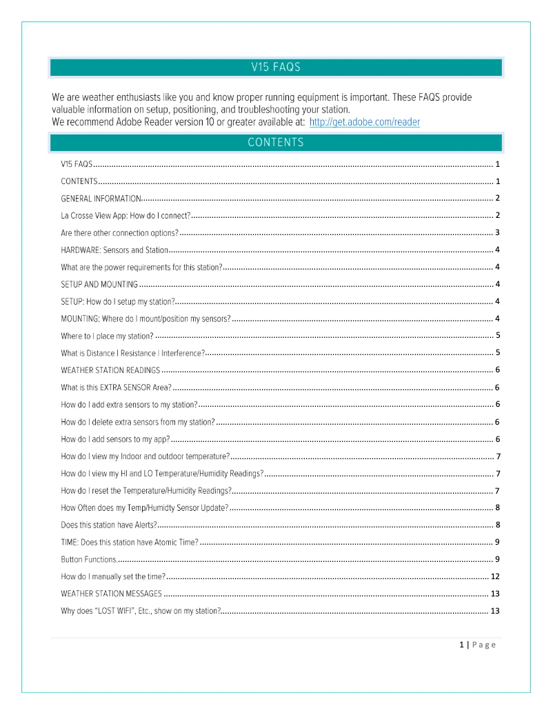 Page n°1 - FAQ La Crosse Technology V15
