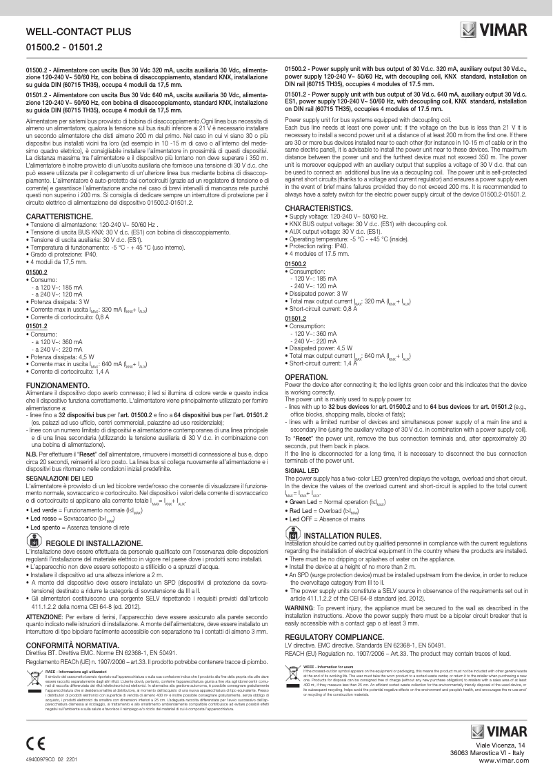 Page n°1 - Manuel utilisateur Vimar 01500.2