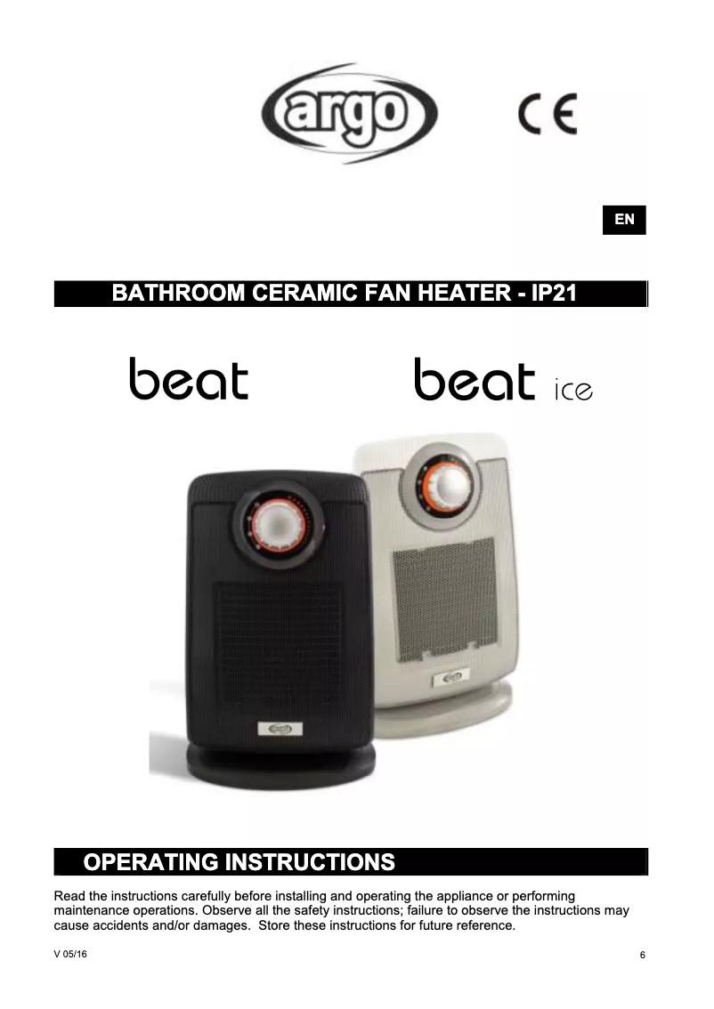 Page 1 de la notice Manuel utilisateur Argoclima Beat Ice