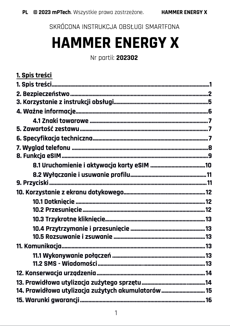 Page 1 de la notice Manuel utilisateur Hammer Energy X