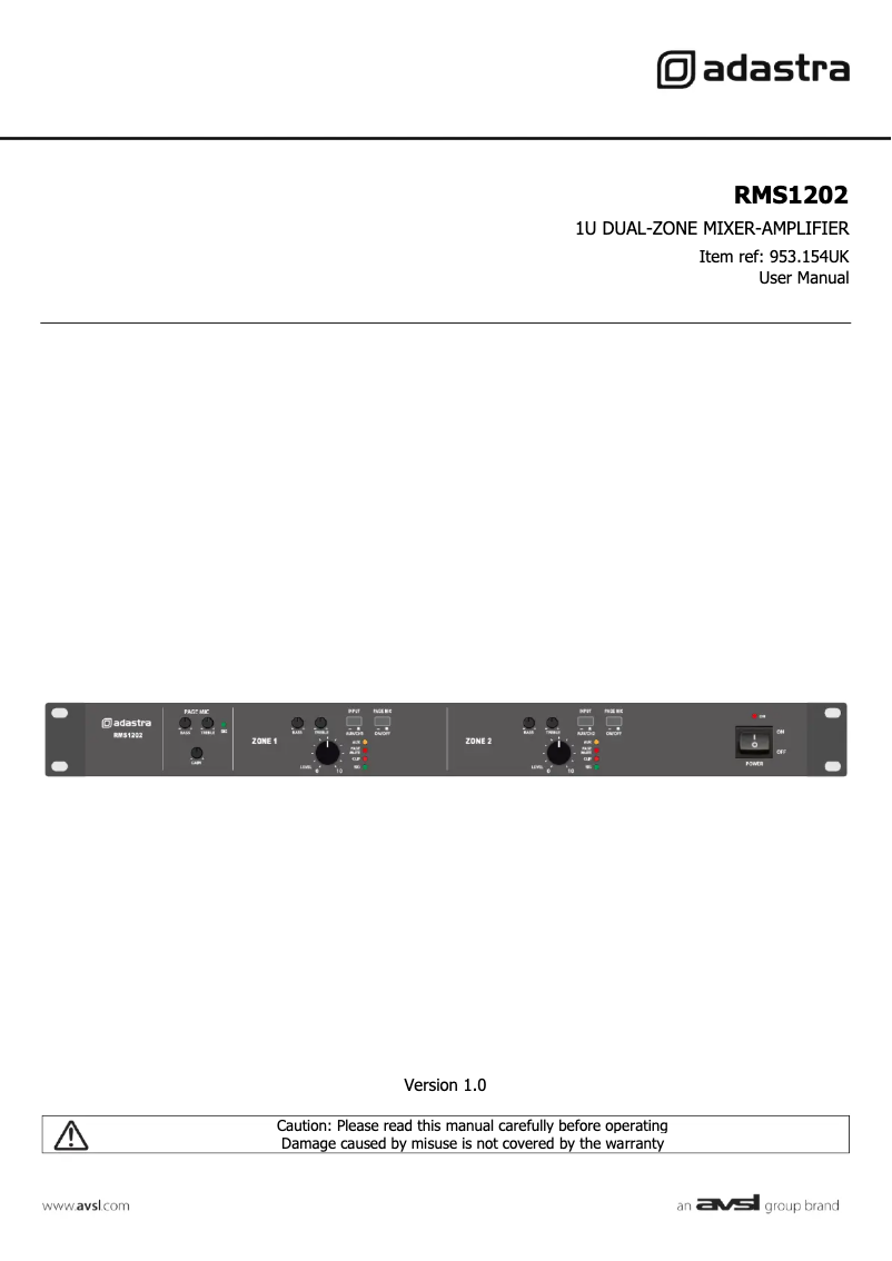 Page n°1 - Manuel utilisateur Adastra RMS1202