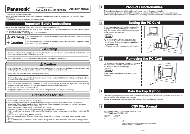 Imagen de la primera página del manual del dispositivo CZ-CBPCC2