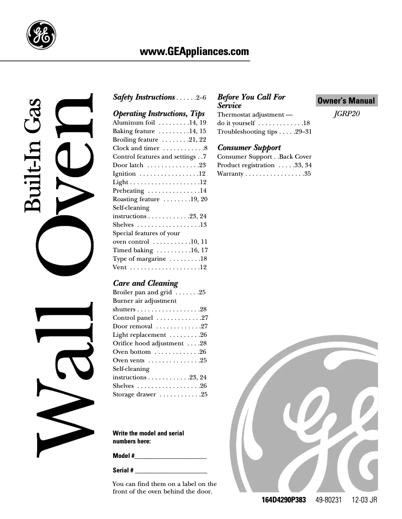 Page n°1 - Manuel utilisateur GE JGRP20SENSS