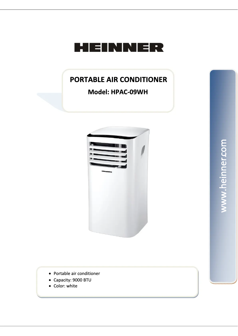 Image de la première page du manuel de l'appareil HPAC-09WH