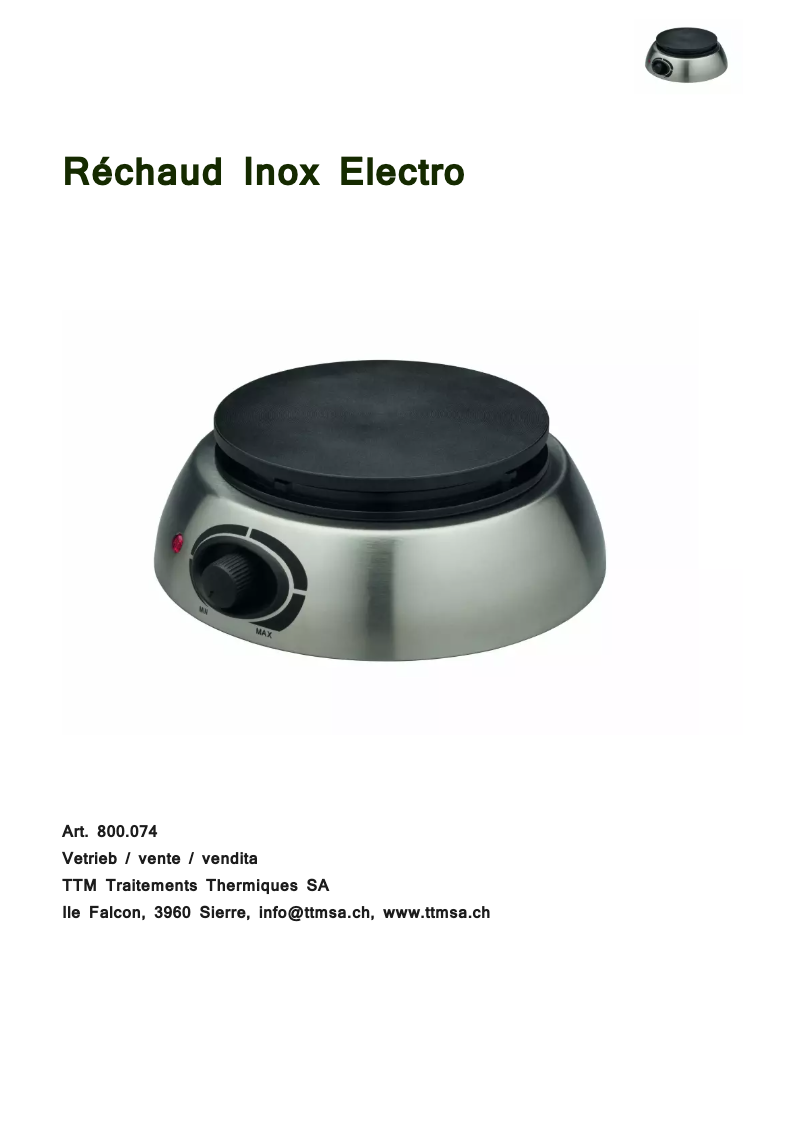 Page 1 de la notice Manuel utilisateur TTM 800.074