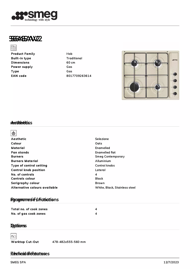 Page 1 de la notice Fiche technique Smeg S64SAV2