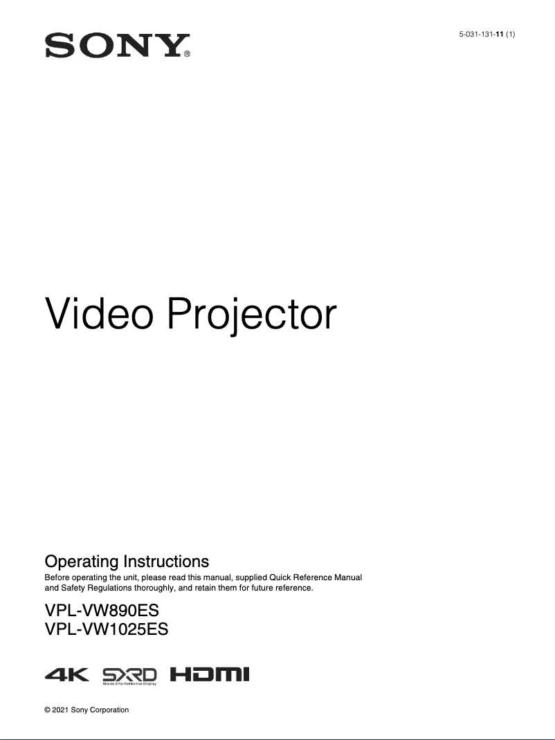 Page 1 de la notice Manuel utilisateur Sony VPL-VW1025ES