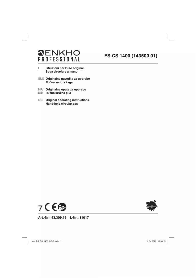 Page 1 de la notice Manuel utilisateur ENKHO professional ES-CS 1400