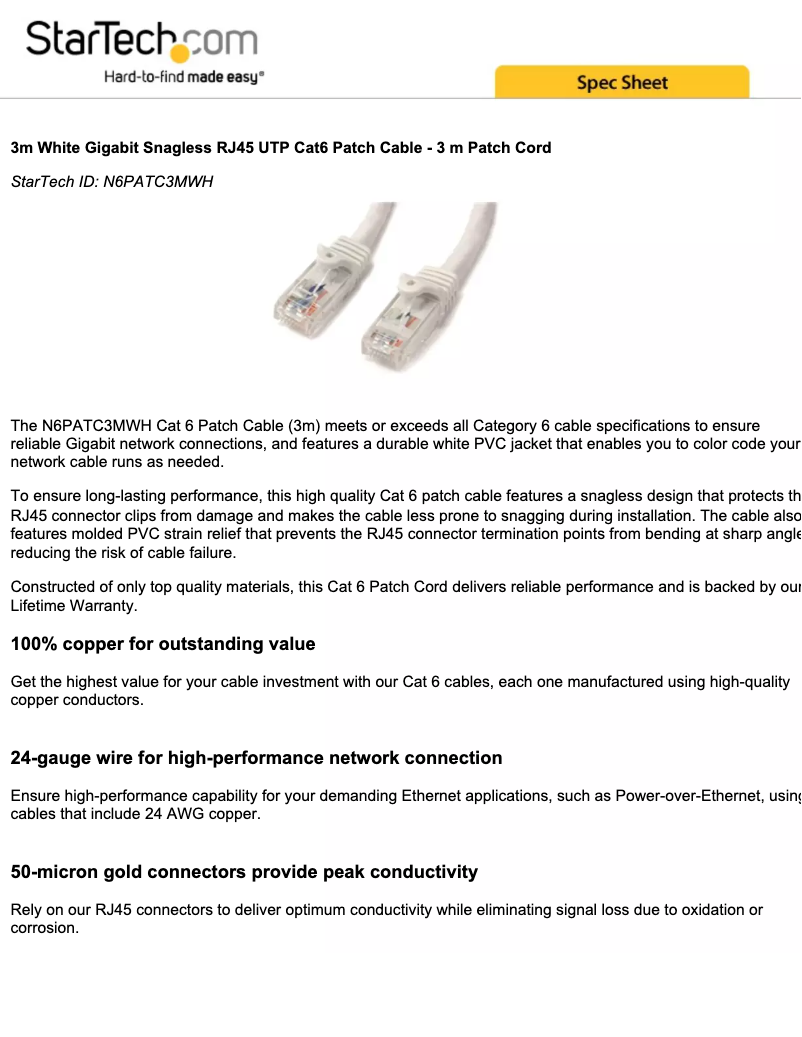 Page n°1 - Manuel utilisateur StarTech.com N6PATC3MWH