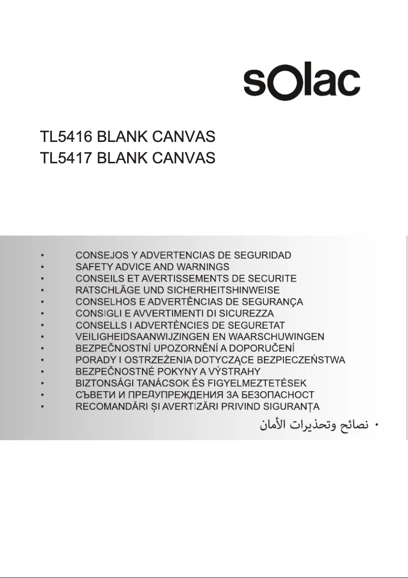 Page 1 de la notice Instructions de sécurité Solac Blank Canvas TL5416