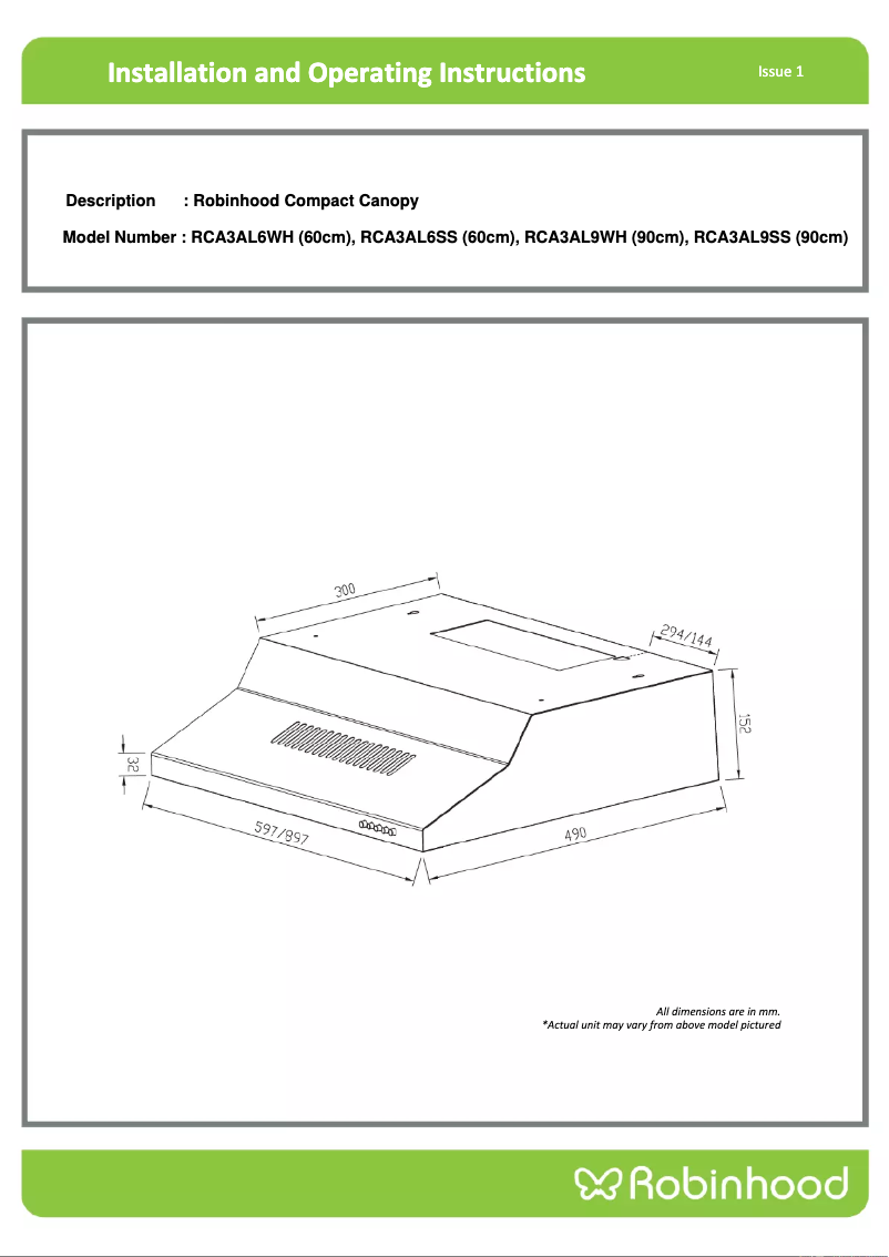Página 1 del manual Guía de instalación Robinhood RCA3AL6WH