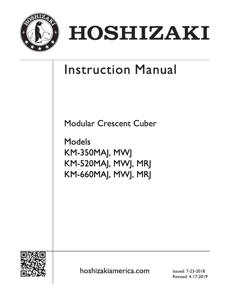 Page 1 de la notice Guide d'installation Hoshizaki KM-340MWH