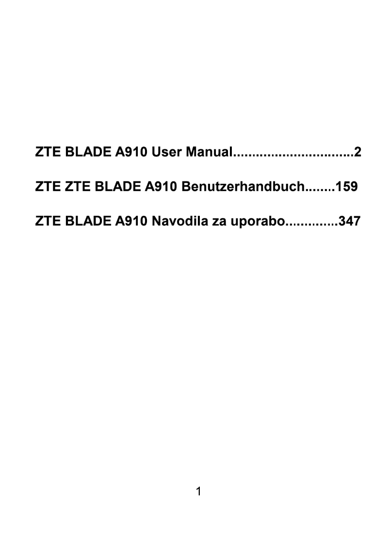 Page n°1 - Manuel utilisateur ZTE A910