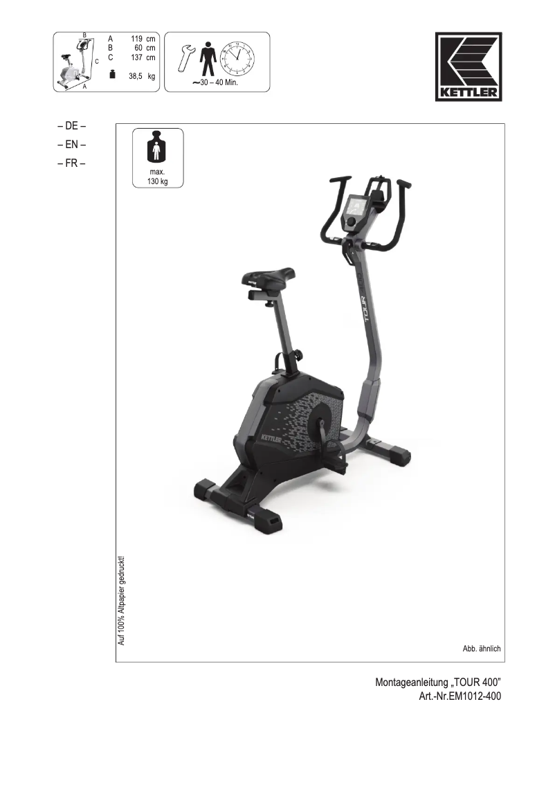 Page 1 de la notice Manuel utilisateur Kettler Tour 400