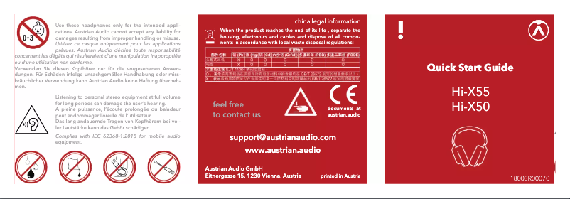 Page 1 de la notice Manuel utilisateur Austrian Audio HI-X55