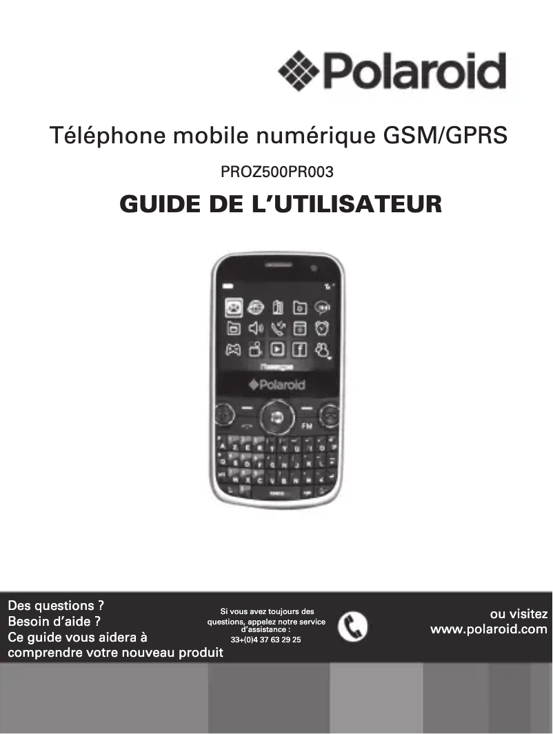 Page 1 de la notice Manuel utilisateur Polaroid PROZ500PR003