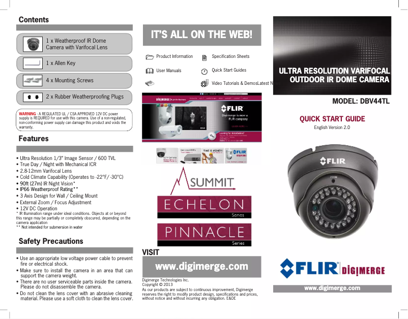 Page 1 de la notice Manuel utilisateur FLIR Summit DBV44TL