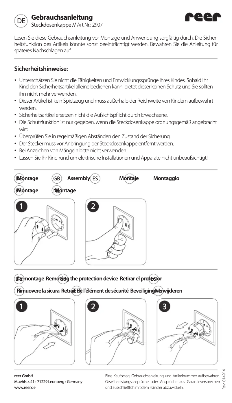Page n°1 - Manuel utilisateur Reer 2907