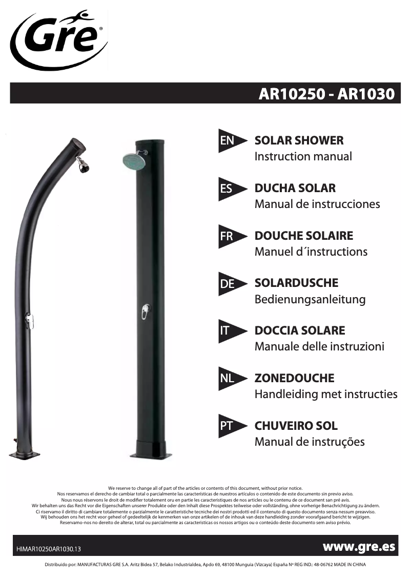 Page n°1 - Manuel utilisateur Gre AR10250