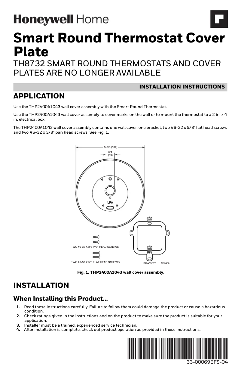 Page n°1 - Manuel utilisateur Honeywell THP2400A1050