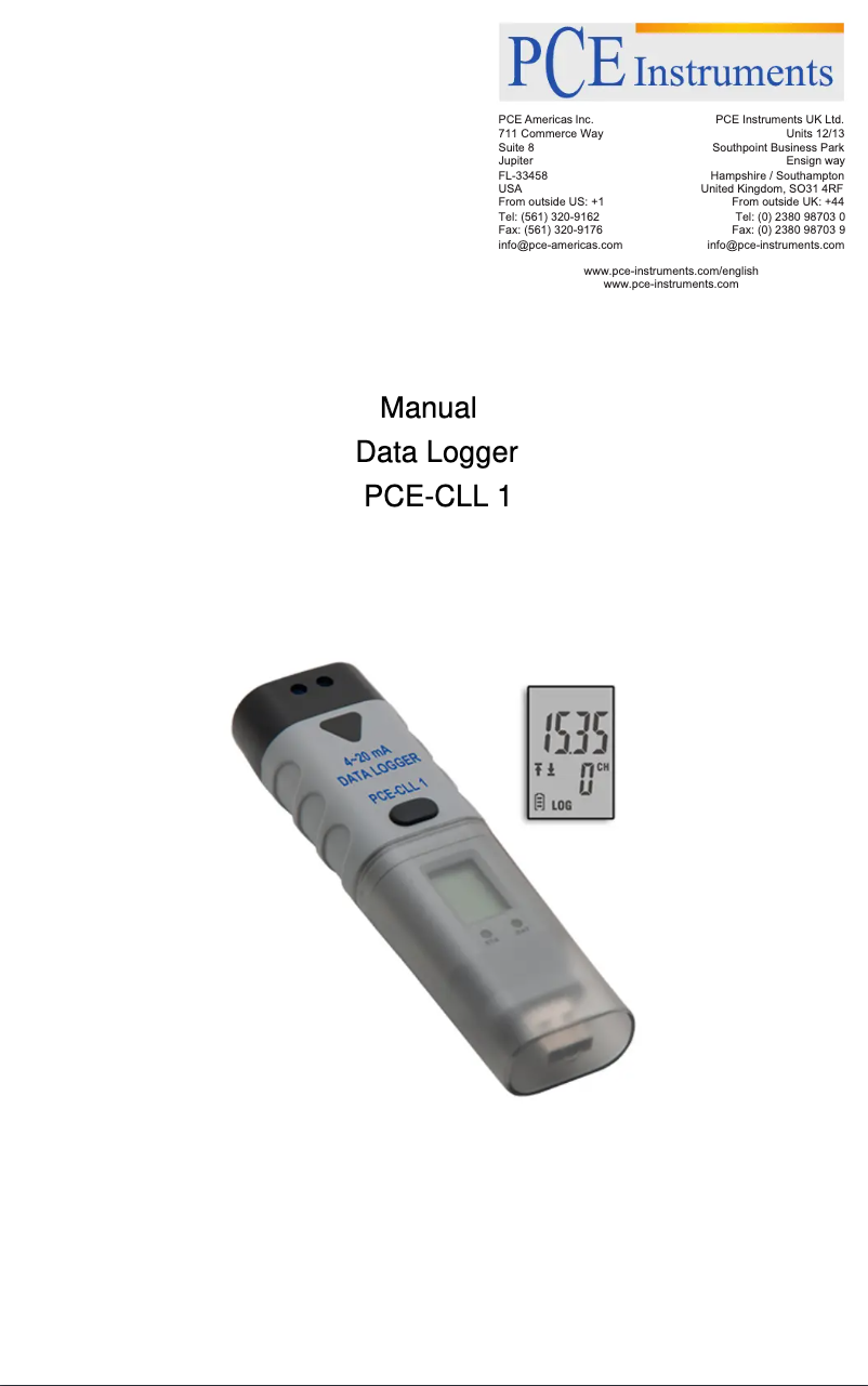 Page n°1 - Manuel utilisateur PCE Instruments PCE-CLL 1
