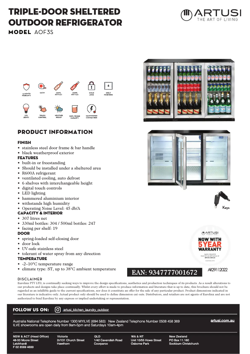 Page 1 de la notice Fiche technique Artusi AOF3S