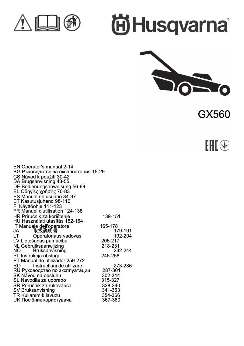 Page n°1 - Manuel utilisateur Husqvarna GX 560